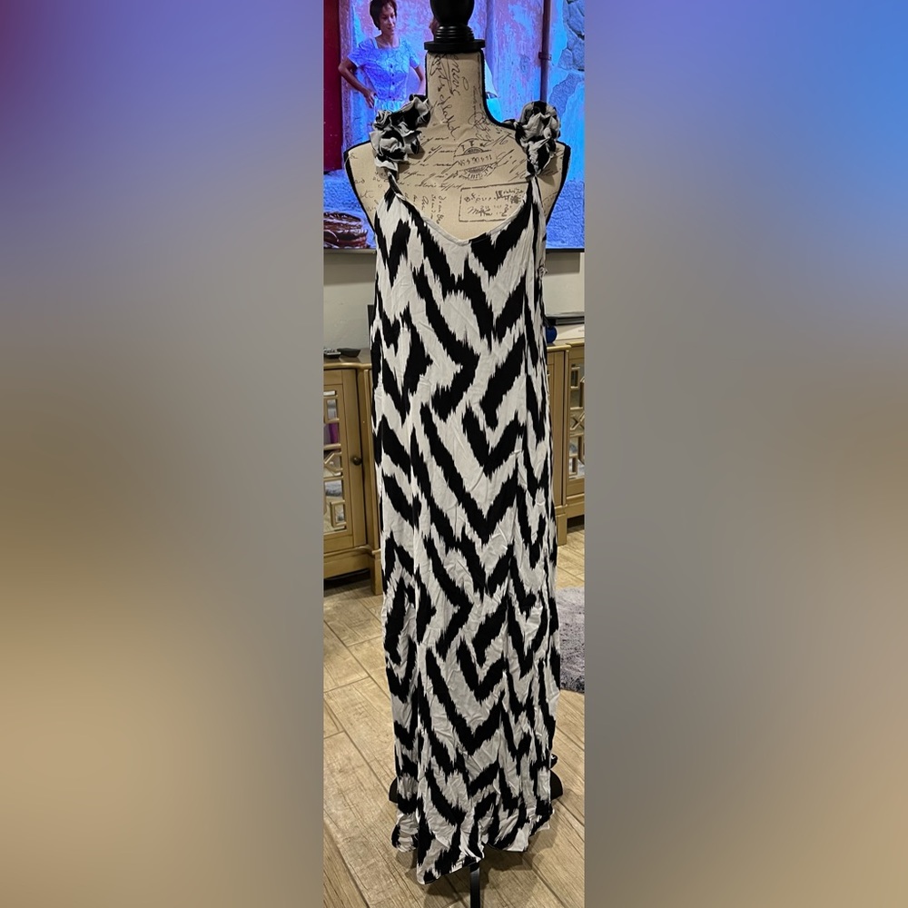 Vince Caputo, black and white zebra maxi dress